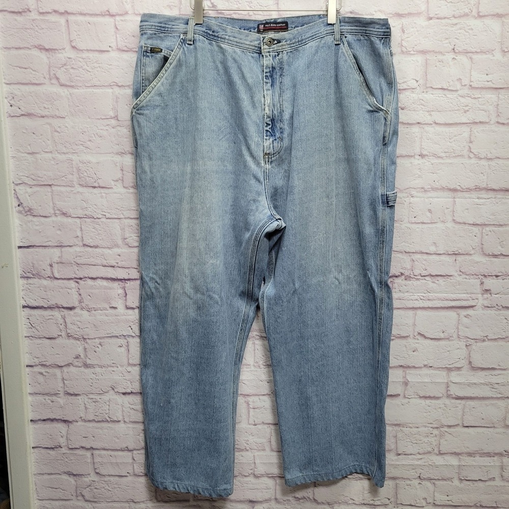 Y2K Polo Jeans Co Baggy Carpenter Jeans Mens 42x32 Faded Natural Distress Skater
